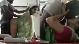 Jab patni ghar se door thi, tab saari pehni desi naukrani ne ghar ke malik ke saath secret sex kiya.
